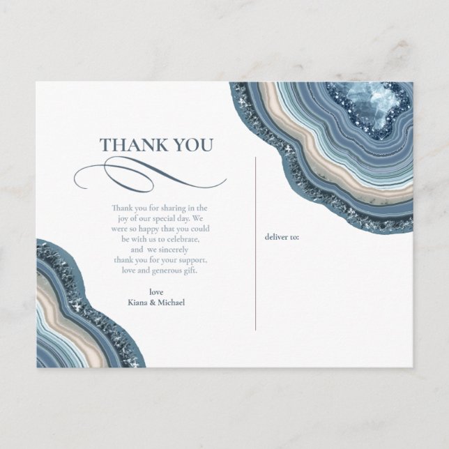 Postal De Anuncios Agate Geode Purpurina Boda Dusty Blue ID647 (Anverso)