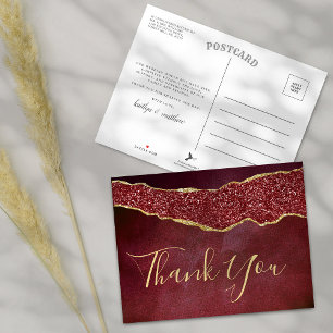 Postal De Anuncios Agradecimiento de Boda Elegante Ágata Borgoña
