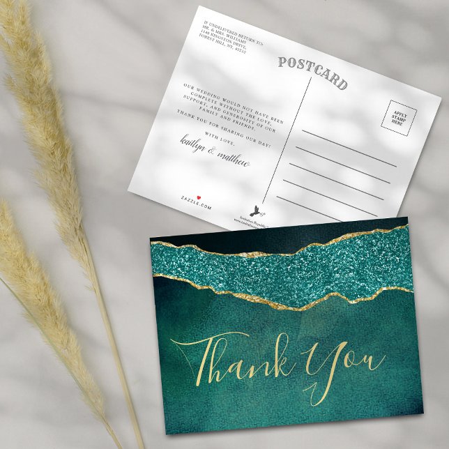 Postal De Anuncios Agradecimiento de Boda Elegante Turquesa Ágata (Subido por el creador)