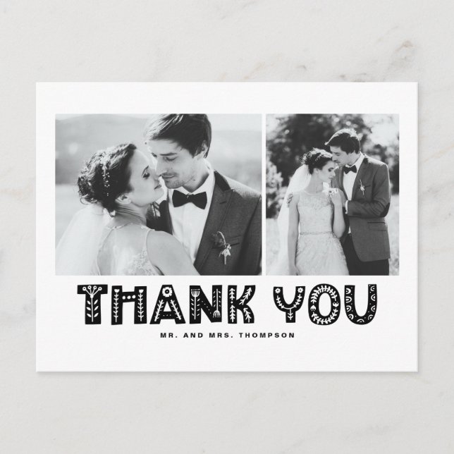 Postal De Anuncios Agradecimiento de boda en collage de fotos escandi (Anverso)