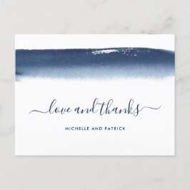 Postal De Anuncios Agradecimiento de boda moderno en acuarela azul ma