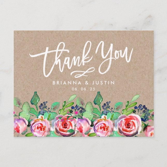 Postal De Anuncios Agradecimiento de boda rústica con letra script fl (Anverso)