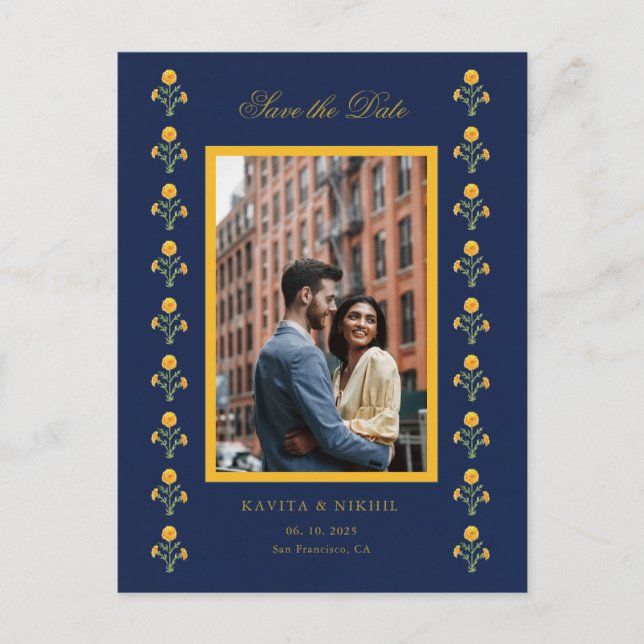 Postal De Anuncios Aguamarina Calendula Foto Guardar la Fecha  (Anverso)