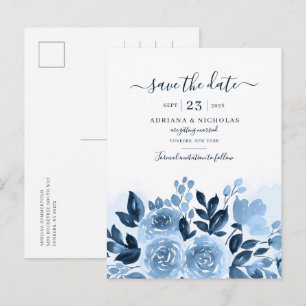 Postal De Anuncios Aguamarina con Acuarela Floral Save The Date