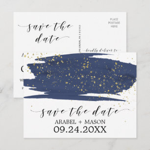 Postal De Anuncios Aguamarina y dorado Ahorra la fecha de boda