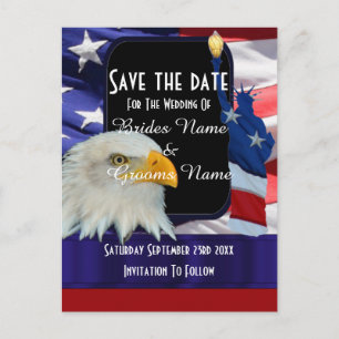 Postal De Anuncios Águila americana y bandera guardar la fecha