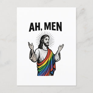 Postal De Anuncios Ah Men Funny Orgullo Gay LGBT Jesús Arcoiris