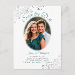 Postal De Anuncios Ahorra la Fecha Bodas con Volantes de Plata y Foto