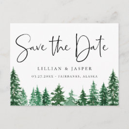 Postal De Anuncios Ahorra la Fecha Bosque Acuarela Rústico