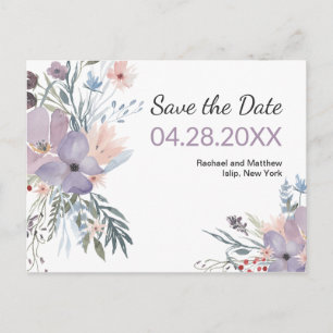 Postal De Anuncios Ahorra la fecha de boda con flores acuarela Violet