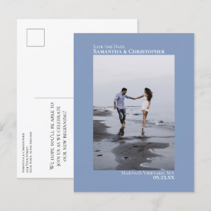 Postal De Anuncios Ahorra la Fecha de Boda Minimalista en Azul Polvo