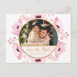 Postal De Anuncios Ahorra la Fecha Floral Acuarela Rosados de Primave