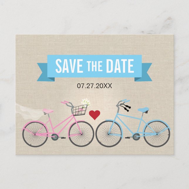 Postal De Anuncios Ahorra la Fecha para la Boda en Bicicleta de Estil (Anverso)