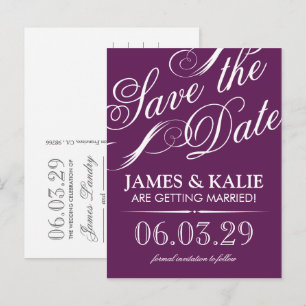Postal De Anuncios Ahorra la Fecha Plum Purple Vintage Script