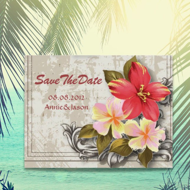 Postal De Anuncios ahorrar la fecha de boda tropical hibisco hawaii (hawaii hibiscus tropical wedding save the date announcement postcard)
