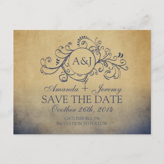 Postal De Anuncios Ahorre la Fecha Boho Rústico Amarillo y Gris (Anverso)