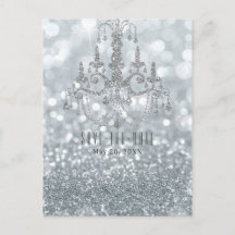 Ahorre la Fecha Candil Glam Bokeh Brillo Plateado