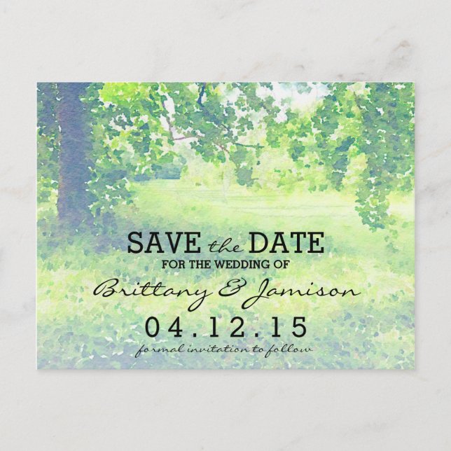 Postal De Anuncios Ahorre la Fecha de Acuarela Pradera Exuberante y Á (Anverso)