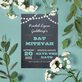 Postal De Anuncios Ahorre la fecha de Bat Mitzvah Luces de Pizarra Ve