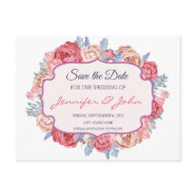 Ahorre la fecha de boda chic de rosas rosadas acua
