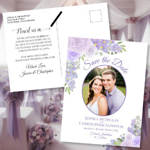 Postal De Anuncios Ahorre la Fecha de Boda con Foto Oval Floral Lavan