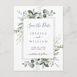 Postal De Anuncios Ahorre la fecha de boda de eucalipto acuarela
