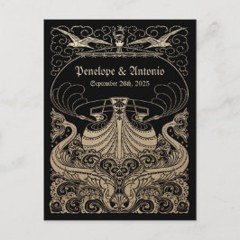 Postal De Anuncios Ahorre la fecha de boda dorada vintage náutica