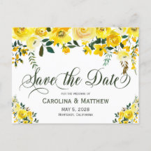 Ahorre la fecha de boda floral amarillo de verano