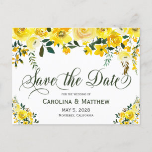 Postal De Anuncios Ahorre la fecha de boda floral amarillo de verano