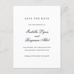 Postal De Anuncios Ahorre la fecha de boda tradicional en blanco y ne