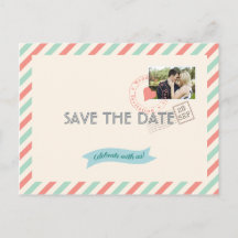 Ahorre la fecha de la boda Vintage Airmail con fot