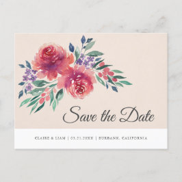 Postal De Anuncios Ahorre la fecha en acuarela romántica