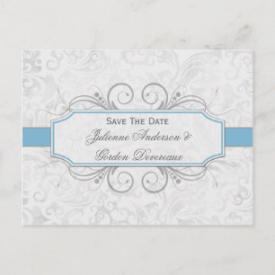 Postal De Anuncios Ahorre la fecha en damasco gris y azul claro