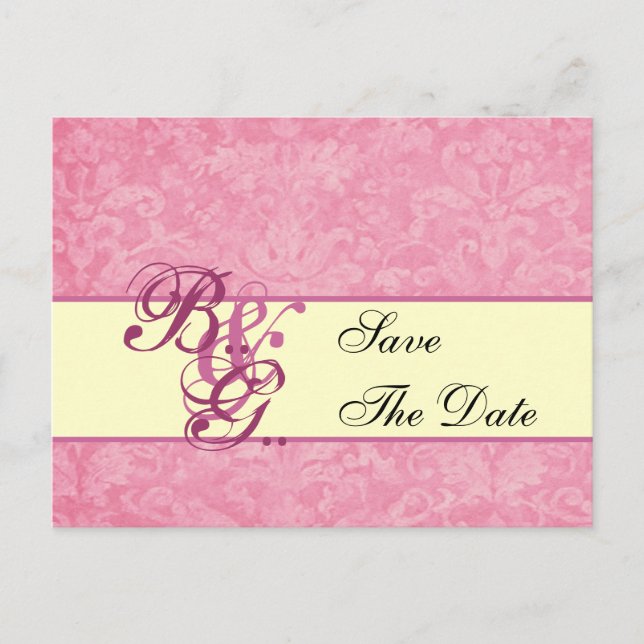 Postal De Anuncios Ahorre la fecha en damasco rosa y crema (Anverso)