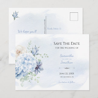 Postal De Anuncios Ahorre la fecha floral azul polvoriento |