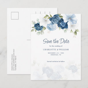 Postal De Anuncios Ahorre la fecha floral azul polvoriento