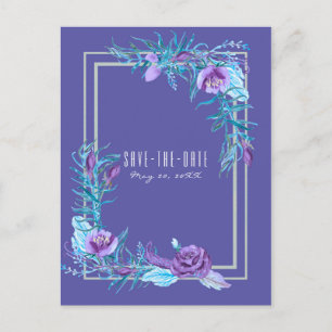 Postal De Anuncios Ahorre la fecha floral chic aqua púrpura violeta u