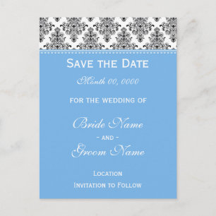 Postal De Anuncios Ahorre la fecha - negro y blanco y azul claro