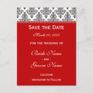 Postal De Anuncios Ahorre la fecha - negro y blanco y rojo