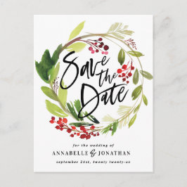 Postal De Anuncios ahorro de acuarela de follaje botánico de invierno