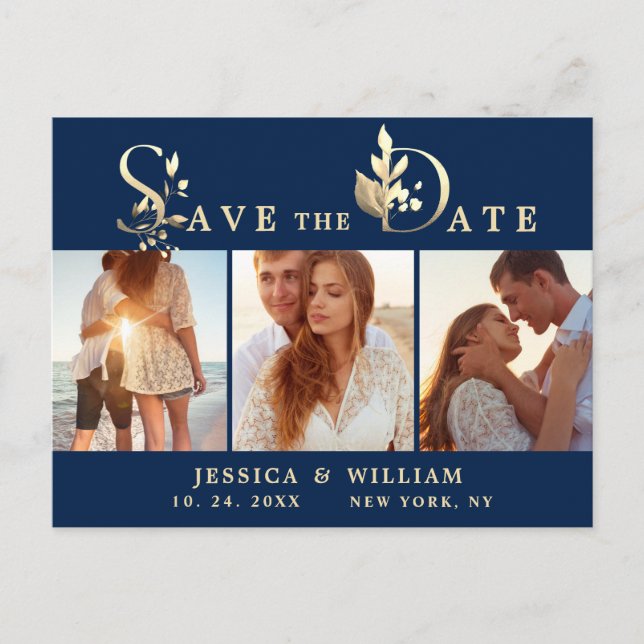 Postal De Anuncios Ahorro de Boda de Foto de Eucalipto Acuarela (Anverso)