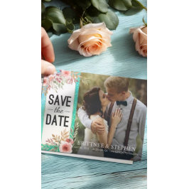 Postal De Anuncios Ahorro de Boda Fecha Foto Floral Turquesa Puntos D