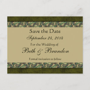 Postal De Anuncios Ahorro de Camuflaje Bosque La Fecha de Boda V04L