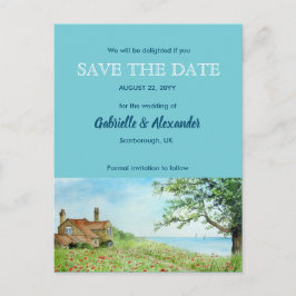Postal De Anuncios Ahorro de fecha de boda de acuarela de campo de am