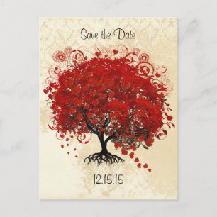 Postal De Anuncios Ahorro de fecha de boda de árbol rojo