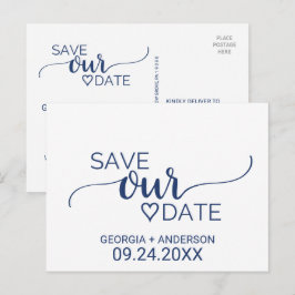 Postal De Anuncios Ahorro de fecha de boda de caligrafía simple azul
