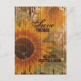 Postal De Anuncios ahorro de fecha de boda de girasoles de campo rúst