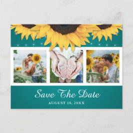 Postal De Anuncios Ahorro de fecha de boda de girasoles de turquesa r
