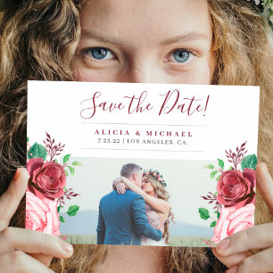 Postal De Anuncios Ahorro de fecha de boda floral rústica con foto pe