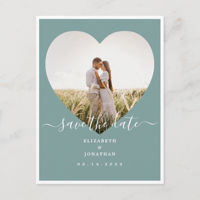 Postal De Anuncios Ahorro de Fecha de Boda Foto Verde Menta Rústica (Anverso)